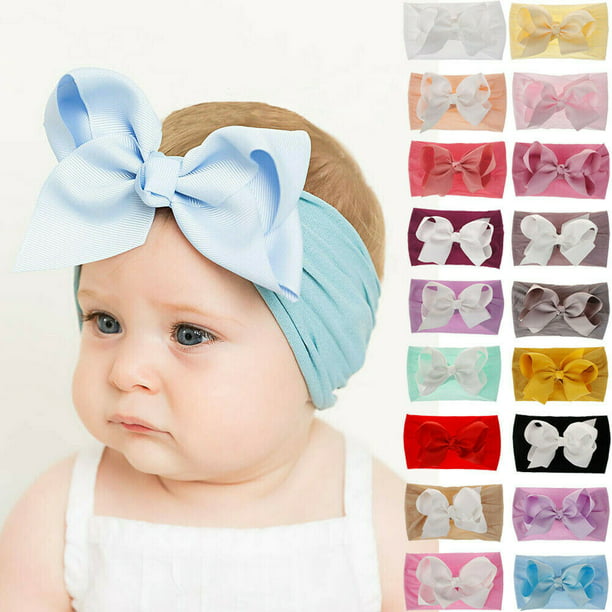 Cute Baby Girls Nylon Headband Bowknot Hairband Infant Stretch Turban Headwrap~